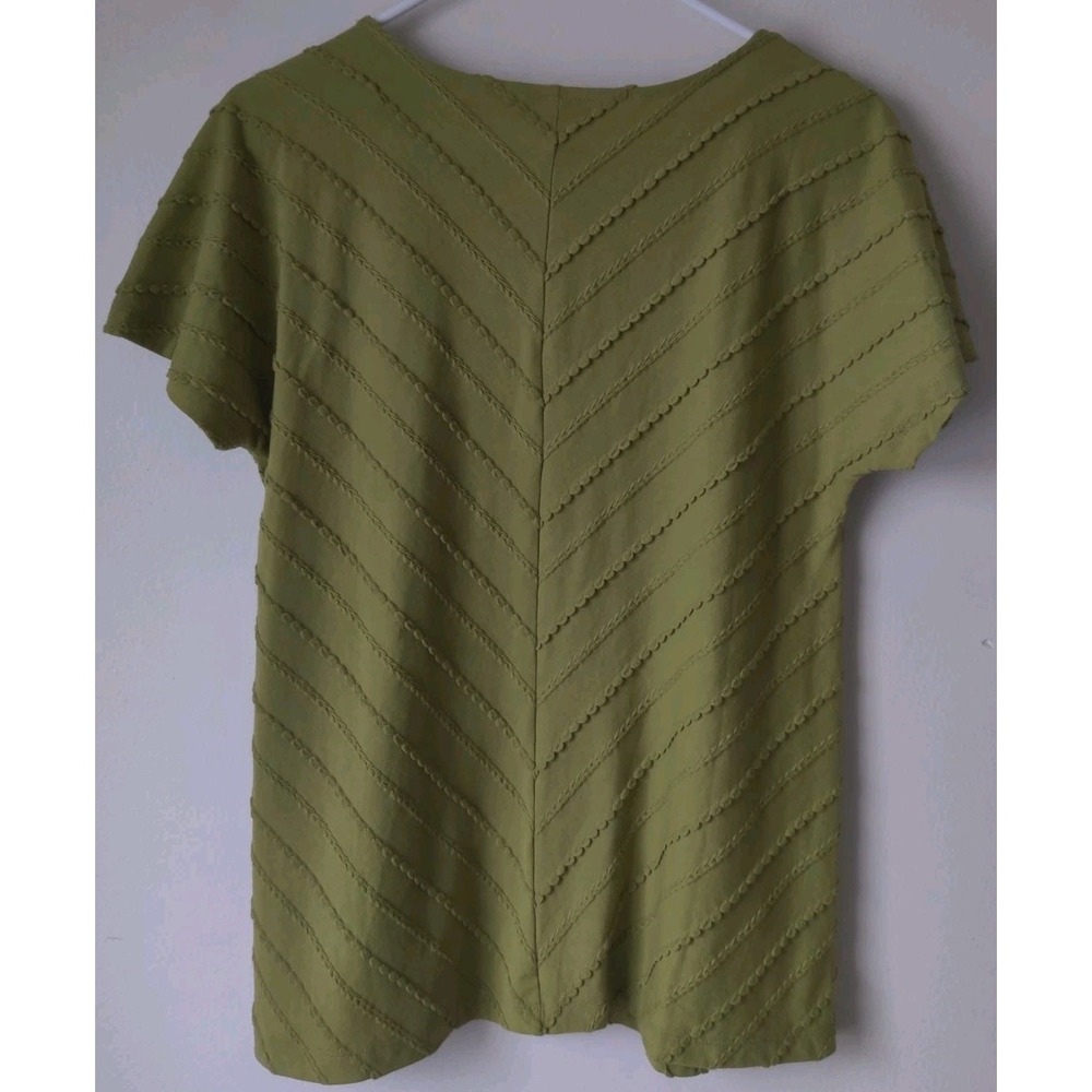 Isaac Mizrahi Live Chartreuse Short Sleeve Textured‎ Chevron Pattern Size Small - Picture 2 of 5